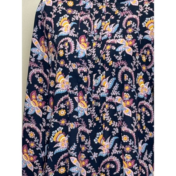 NEW LOFT Top Womens Long Sleeve Floral Print Blouse M Navy Multi-Color Loose Fit - Picture 5 of 9